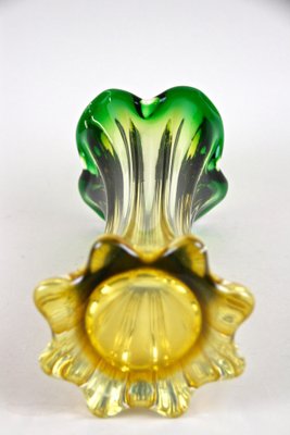 Mid-Century Italian Vase in Green Yellow Murano Glass, 1960