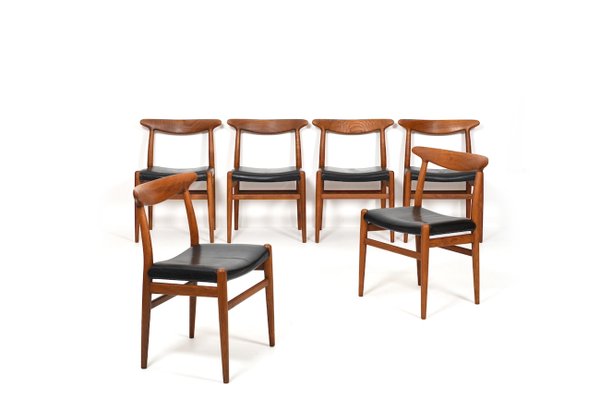W2 Dining Chairs by Hans J. Wegner for C.M. Madsen, 1950s, Set of