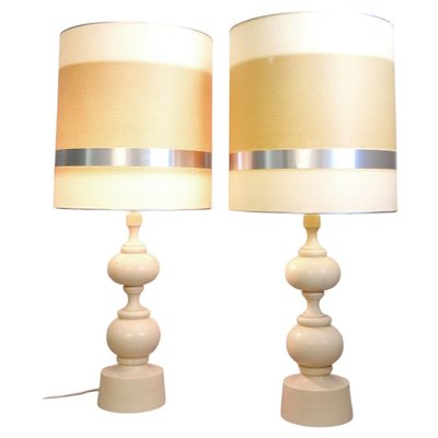 Lacquered Turned Wood Lamps Set of 2 for sale at Pamono