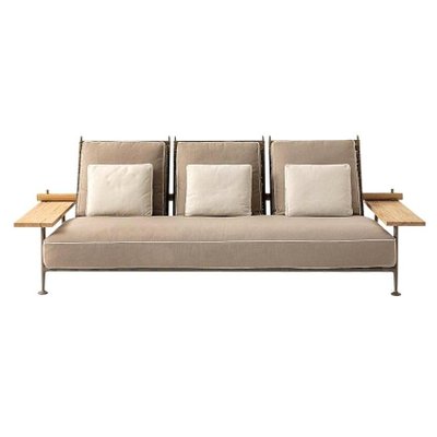 Steel Teak and Fabric Fence Nature Outdoor Sofa by Philippe