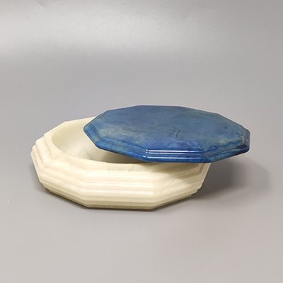 Octagonal Blue and White Box in Alabaster, Italy, 1960s Octagonal Blue and White Box in Alabaster, Italy, 1960s