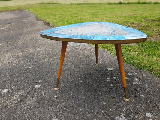 Vintage Side Table With Blue White Mosaic Stone Top 1960s for