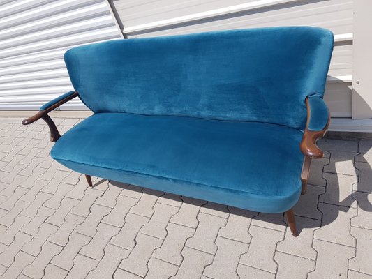 Vintage Cocktail Sofa in Blue Velvet 1960s for sale at Pamono