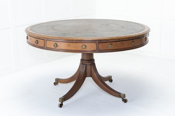 Regency Mahogany Drum Table, Leather Top Mahogany Drum Table