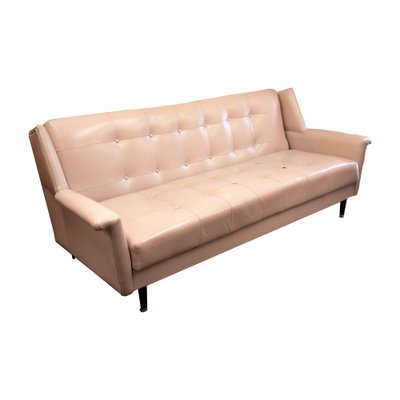 Mid Century Studded Pink Vinyl Sofa Bed 1950s