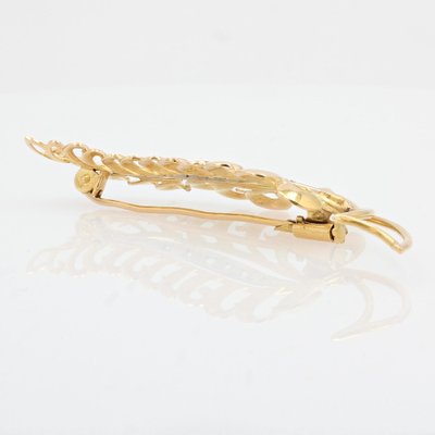 Broche Ancienne En Or 18 Carats - Motif Feuille - État Parfait - Bijou Vintage Précieux