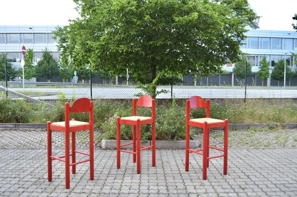 Vintage Red Bar Stools by Vico Magistretti for Cassina, Set of 3