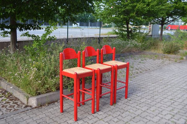 Vintage Red Bar Stools by Vico Magistretti for Cassina, Set of 3