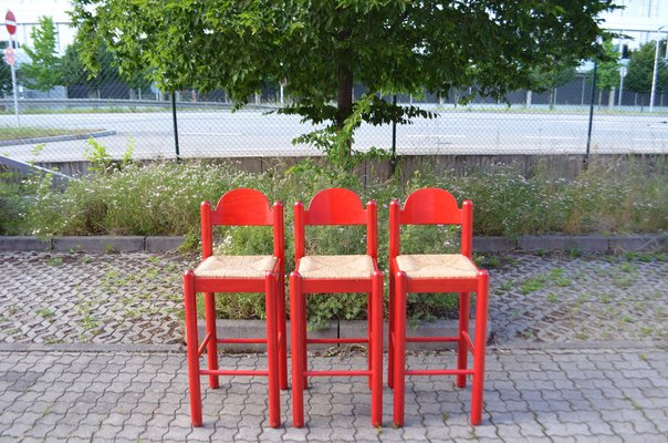 Vintage Red Bar Stools by Vico Magistretti for Cassina, Set of 3