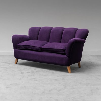 Midcentury 2 Seater Sofa in Purple Velvet 1950s for sale at Pamono