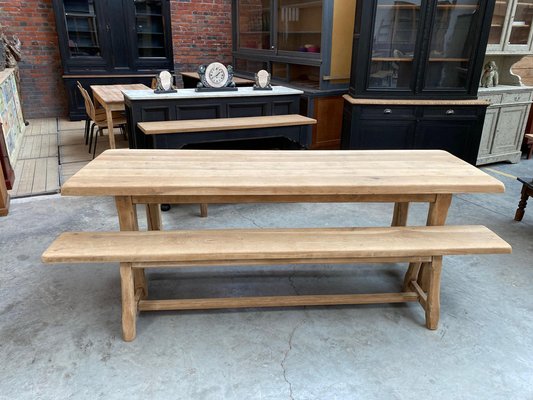 Large Oak Farmhouse Table And Bench, Farm Table And Bench Set
