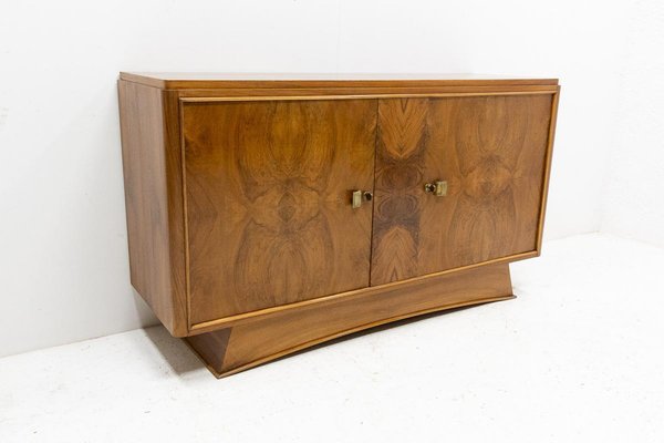 Art Deco French Walnut and Brass Buffet Credenza Two Doors Cabinet