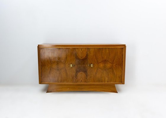 Art Deco French Walnut and Brass Buffet Credenza Two Doors Cabinet 1930s