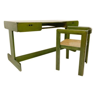 Mid Century Dutch Green Desk Chair in Wood by Derk Jan de Vries 1960s Set of 2