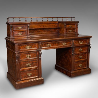 Antique English Satinwood Executive Desk with 13 Drawer