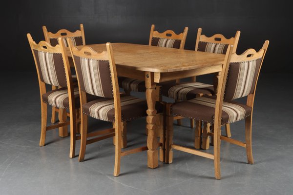 Danish Oak Dining Table And 6 Chairs, Solid Oak Dining Room Set With Six Chairs