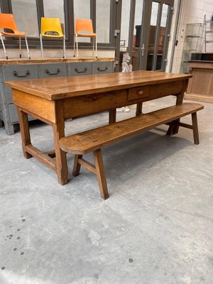 Farmhouse Table Bench Late 19th, Farm Table And Bench Set