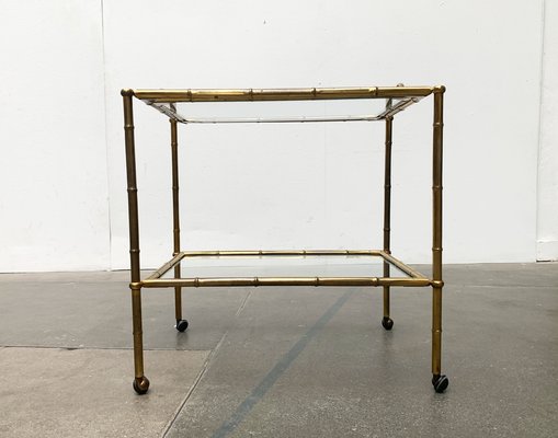 Mid-Century Hollywood Regency Style Brass Fake Bamboo Tray Serving Cart or  Side Table, 1960s for sale at Pamono