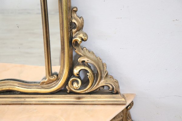 Carved and Gilded Wood Console Table with Mirror, 1930s for Carved and Gilded Wood Console Table with Mirror, 1930s for