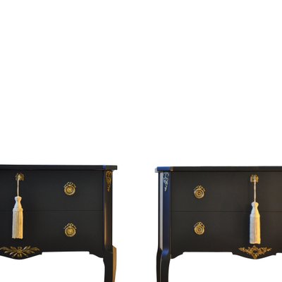 Gustavian Style Nightstands in Black with Brass Details, Set of 2 for sale  at Pamono
