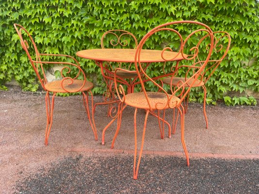 Mobili da giardino in ferro battuto, anni '60, set di 5 in vendita
