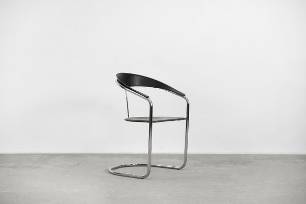 Vintage Italian Minimalist Black Leather Canasta Desk Chair from Arrben 1970s