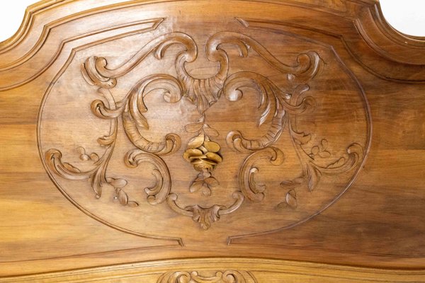 Antique French Bed, Louis XV Style Carved Walnut, 19th C., 1800s
