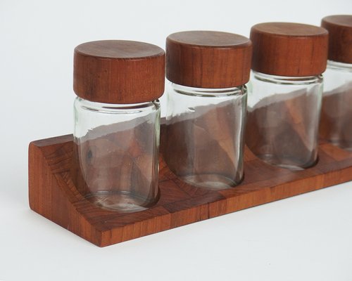 Set of 3 Wood Spice Jars Wooden Lids