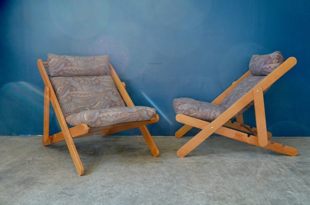 Vintage Solid Pine Chiliennes Lounge Chairs Set of 2 for sale at