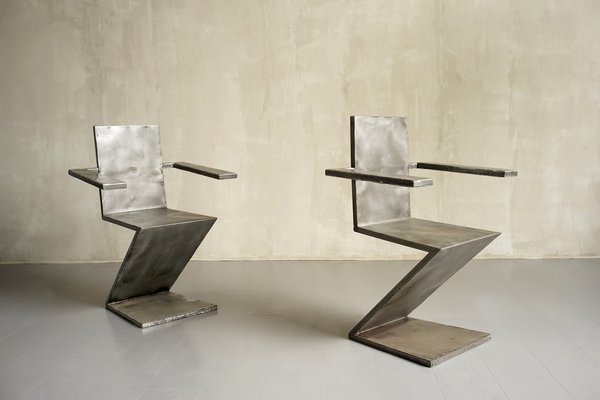 French Zig Zag Chairs in Steel 1950 Set of 8 for sale at Pamono