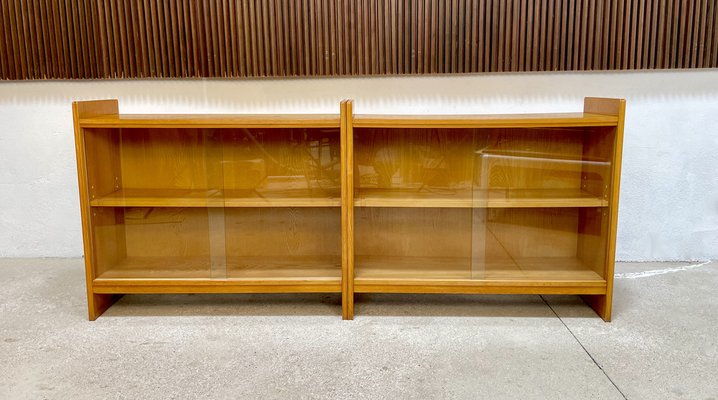 German Low Vitrine Sideboards with Glass Sliding Doors from Deutsche Werkstätten, 1950s, Set of 2