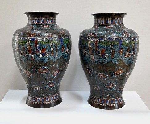 Große Vasen aus Cloisonné Emaille, Japan, 19. Jh., 2er Set