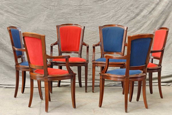 Red and Blue Dining Chairs Set of 6 for sale at Pamono