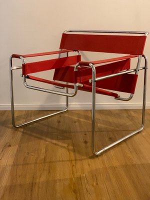 Wassily Armchair in Red Canvas by Marcel Breuer for Knoll International