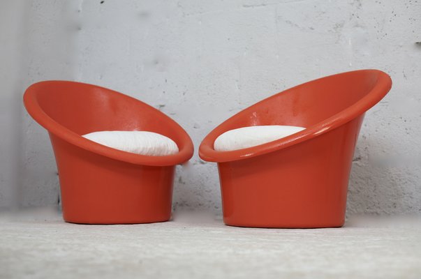 Danish Armchairs in Orange Plastics by Ole Gjerløv-Knudsen & Torben Lind  for Orth Plast., 1970, Set of 2 for sale at Pamono
