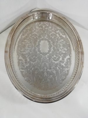 French Tray in Silver from Christofle Fleuron for sale at Pamono