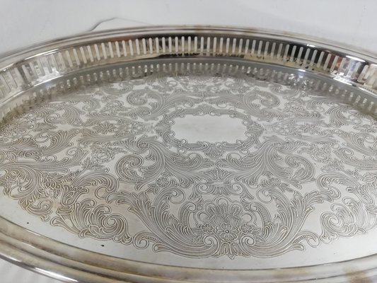 French Tray in Silver from Christofle Fleuron for sale at Pamono