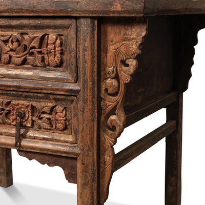 Carved Elm Coffer Sideboard From Shanxi Province - 19th Century Carved Elm Coffer Sideboard From Shanxi Province - 19th Century