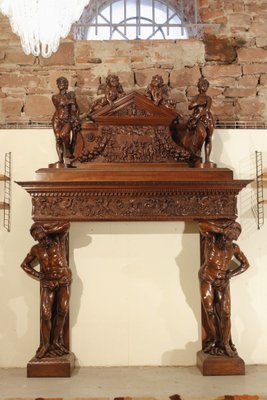 Antique French Sculpted Fireplace in Wood for sale at Pamono
