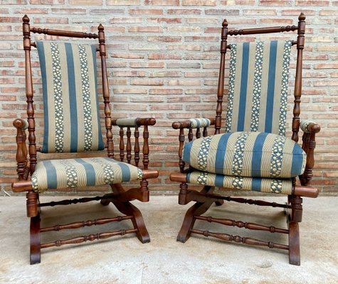 Set of Spanish Rocking Chairs in Carved Walnut, 1960 for sale at