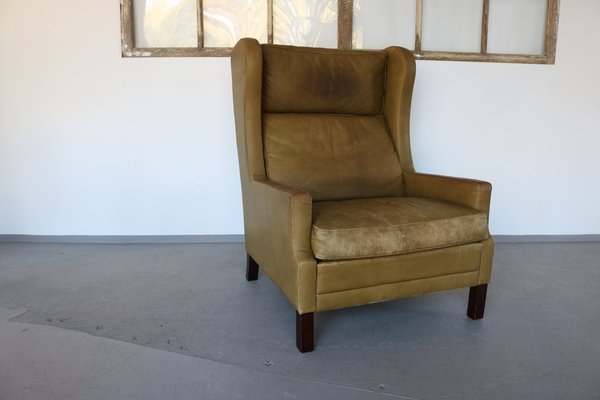 Mid Century Wingback Chair in Leather by Georg Thams 1960s