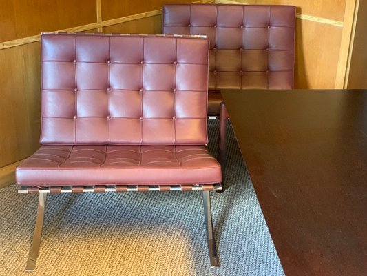 Bordeaux Brown Barcelona Lounge Chairs by Ludwig Mies Van Der Rohe for Knoll International Set of 2