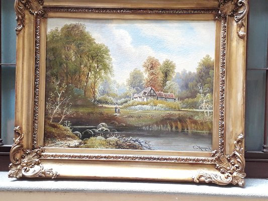 Dipinto di paesaggio, fine XIX secolo, olio su tela, con cornice in vendita  su Pamono