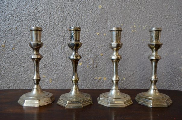 Silver Metal Candlesticks Set of 4