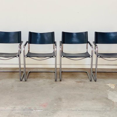 s.hama0329 Fasem made in Italy カウンター Mid-Century Leather and Steel Model S34 Dining Chairs by