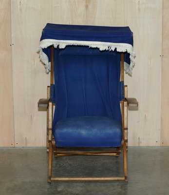 Set of Antique Haxyes Steamer Deck Chairs with Canopy Top and