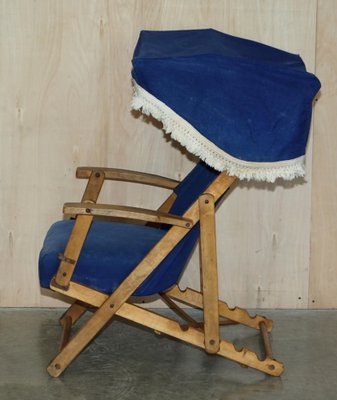 Set of Antique Haxyes Steamer Deck Chairs with Canopy Top and