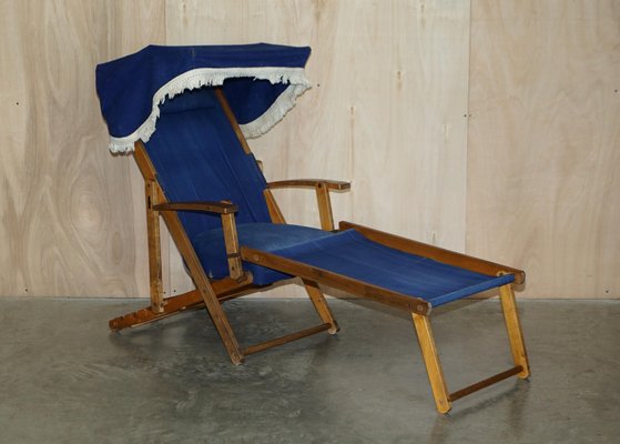 Set of Antique Haxyes Steamer Deck Chairs with Canopy Top and