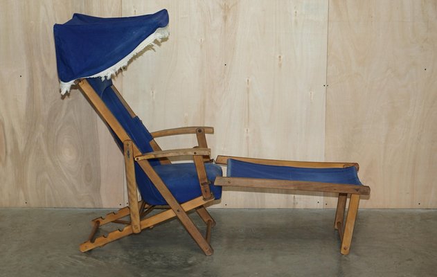 1920年代 Haxyes ディレクターズチェア Set of Antique Haxyes Steamer Deck Chairs with Canopy Top and