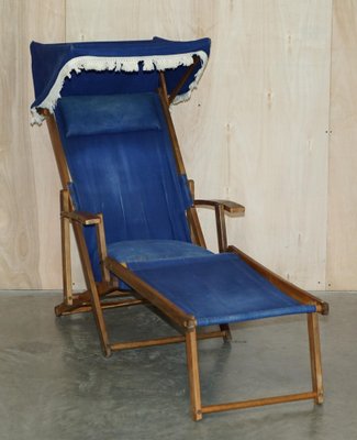 Set of Antique Haxyes Steamer Deck Chairs with Canopy Top and Footrests,  1900s